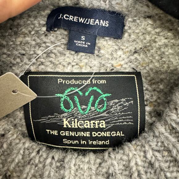 J.Crew Kilcarra Donegal Wool Cable Knit Crewneck Sweater Marled Gray Size S - Picture 8 of 10
